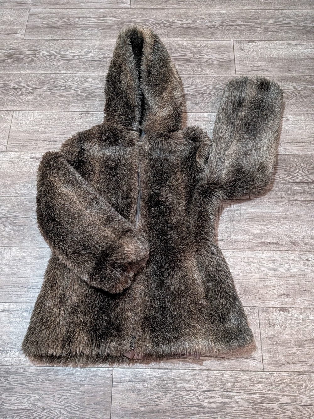 VTG 70s Sears Fashions Faux Fur Hooded Coat Jacket Brown Winter Mob Wife Plush